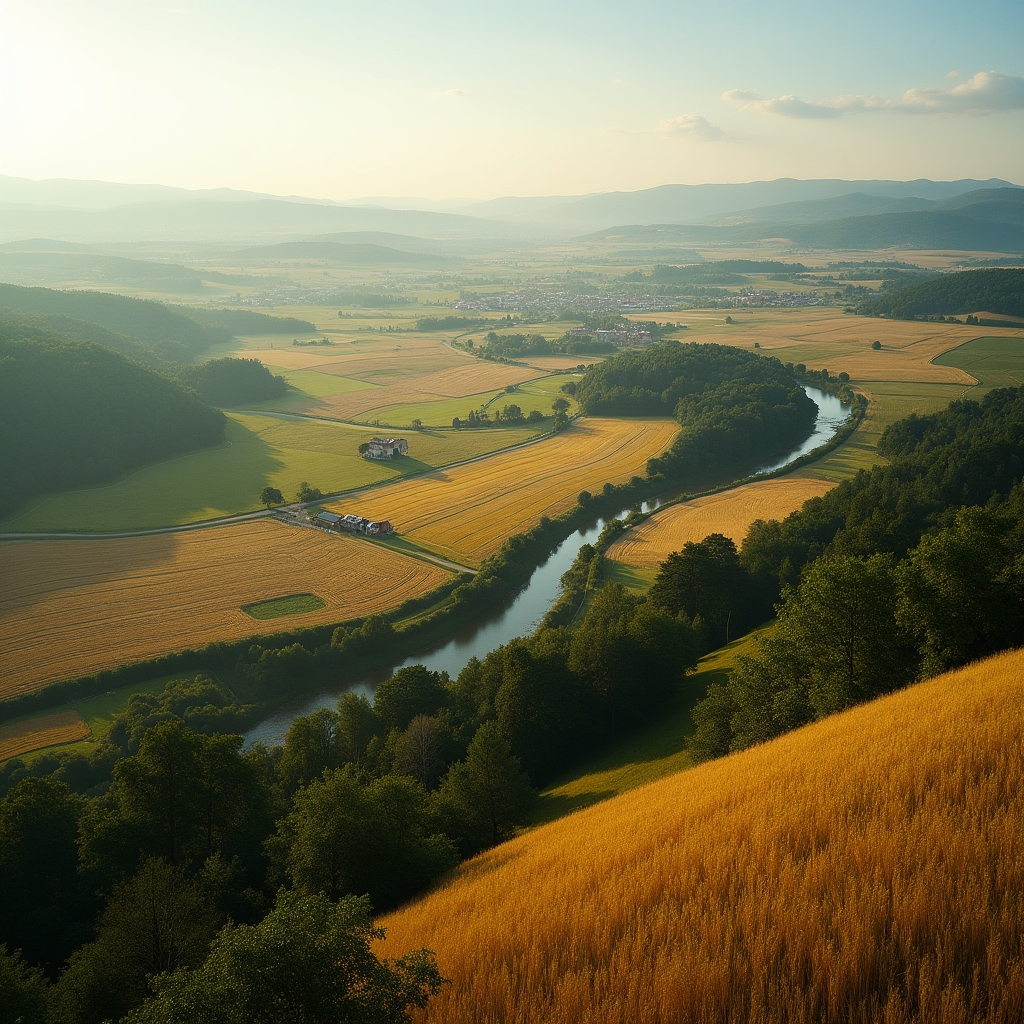 Panorama české krajiny s rybníky a lesy