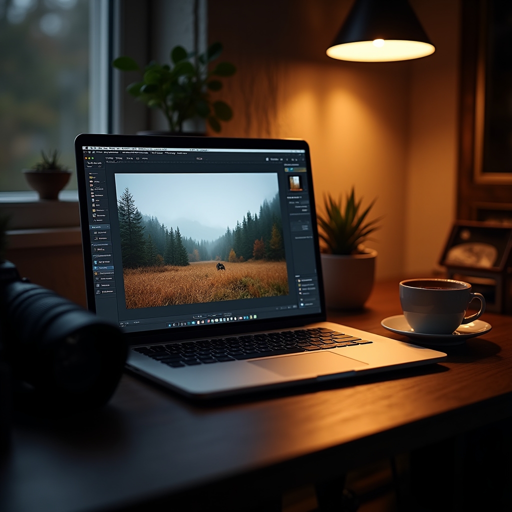 Úprava fotografií přírody na notebooku